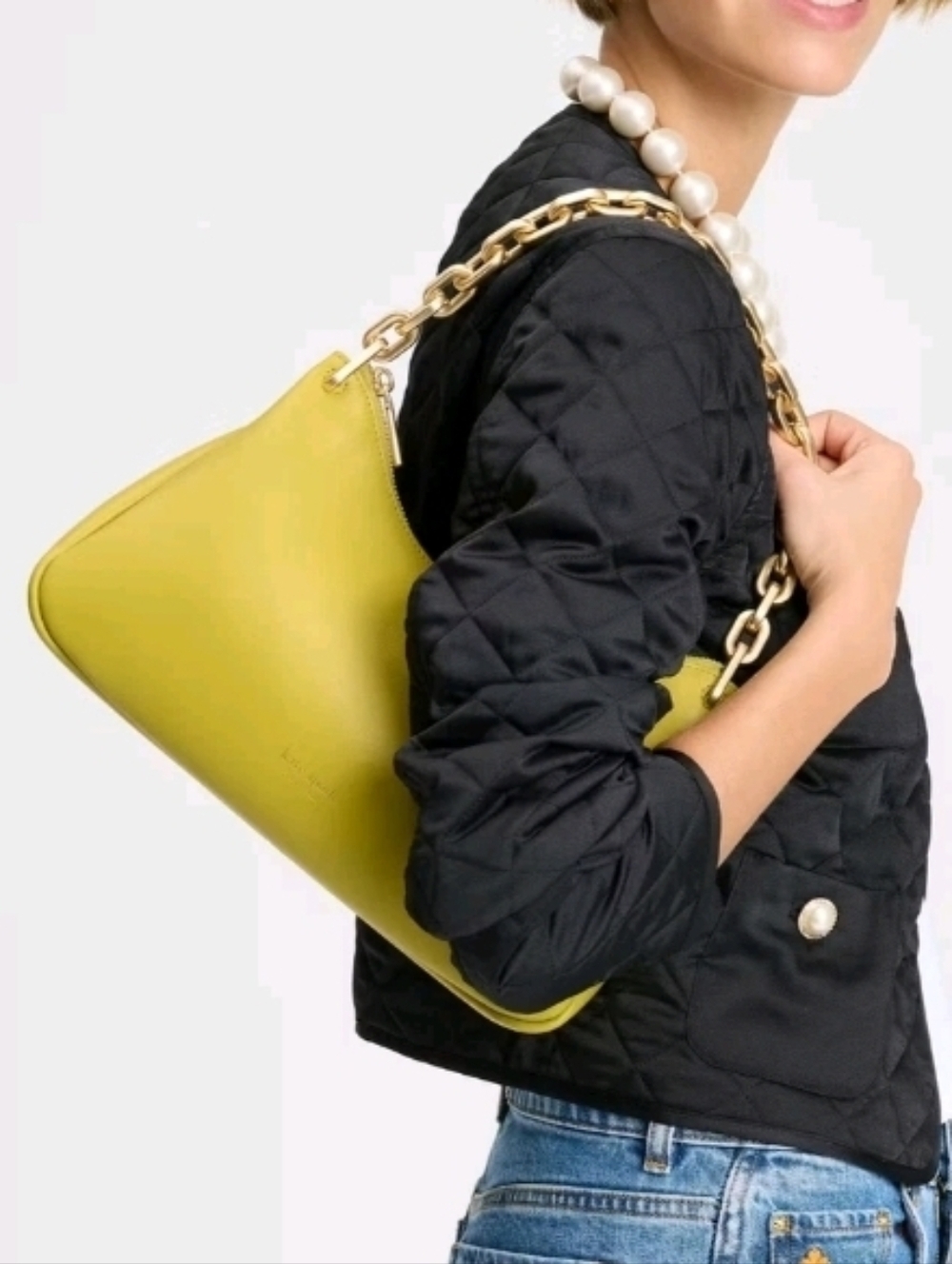 Yellow Shoulder Bag with Gold Chain Strap